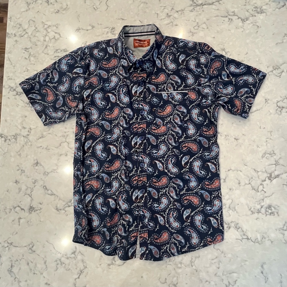 Boys M (10/12) Navy Paisley Button-Down Shirt